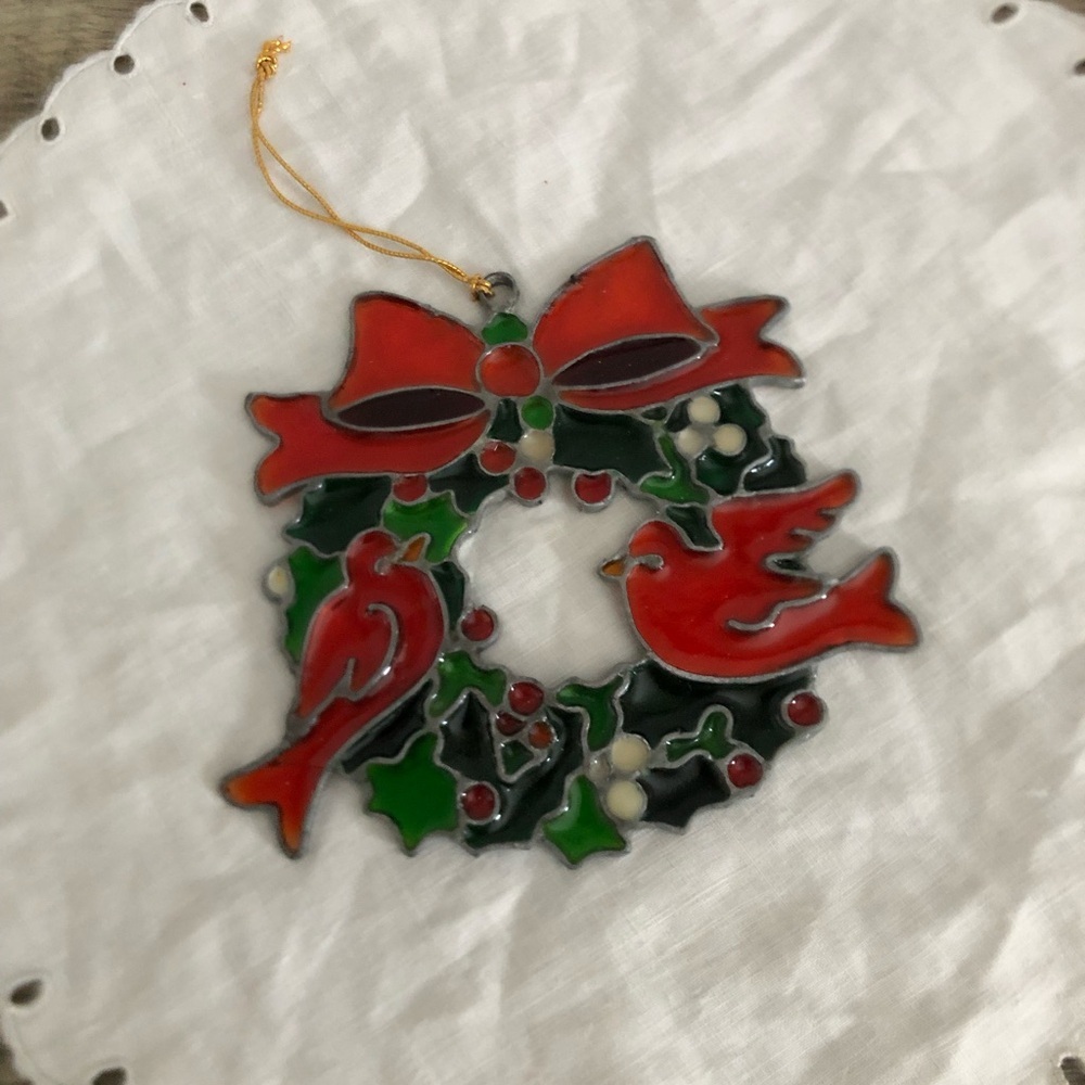 Vtg 1983 Kurt Adler Stained Glass Wreath Ornament
